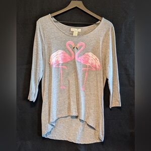 Caribbean Joe Women's Top Tropical Flamingos Petite Large Beach Shirt Great Used